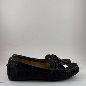 Coach Black Signature Canvas Moccasin Loafers with Leather Trim